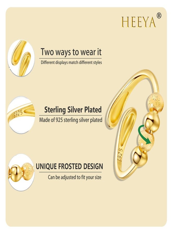 HEEYA Anxiety Rings for Women,Sterling Silver Rings to my Daughter,Adjustable Stress Spinner Ring with Beads,Gold Anxiety Fidget Ring for Women,Thumb Jewelry for Birthday,Christmas with Gift Card - Image 2